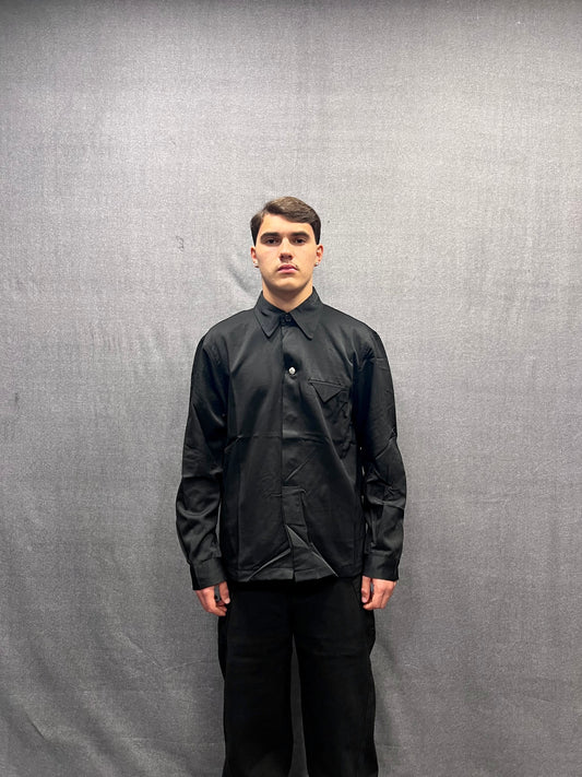 CAMICIA RELAXED FIT NERA IN COTONE LUCIDO