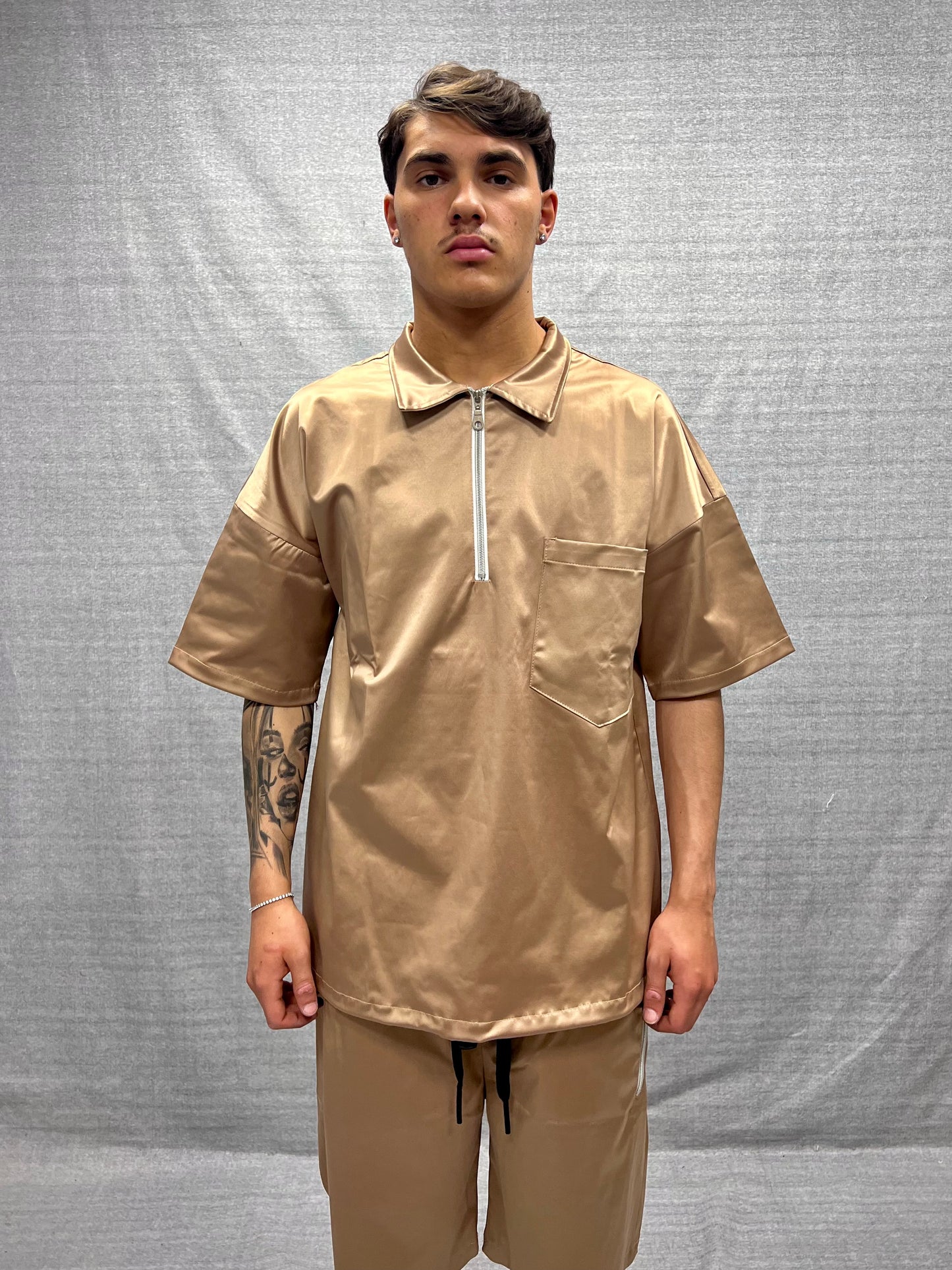 COORDINATO RELAXED FIT BEIGE NUDE IN TESSUTO DI COTONE  MERCERIZZATO