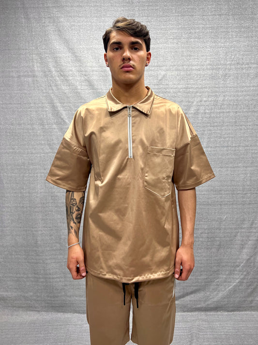 COORDINATO RELAXED FIT BEIGE NUDE IN TESSUTO DI COTONE  MERCERIZZATO