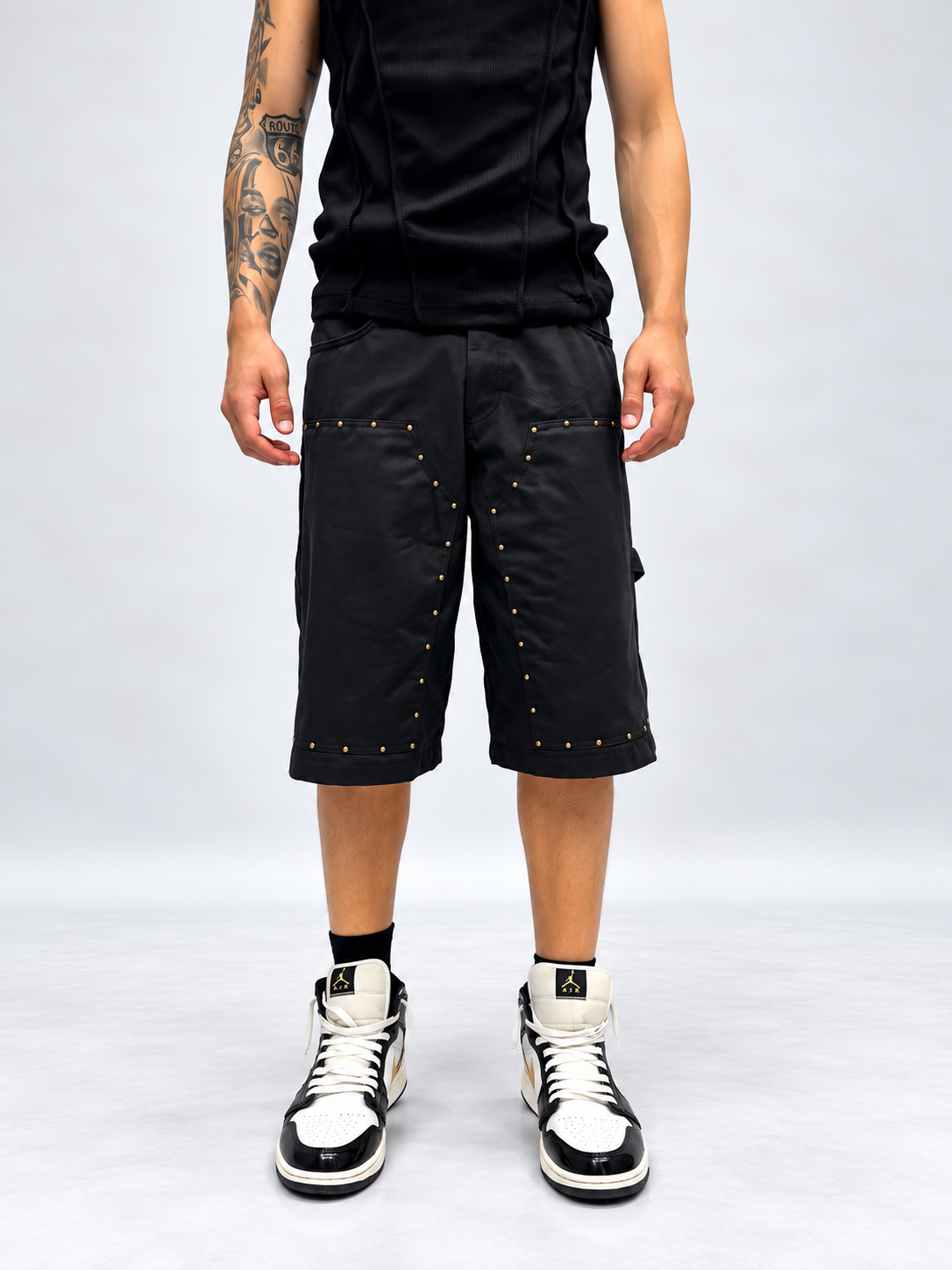 BERMUDA CARPENTER RELAXED FIT NERI CON BORCHIE