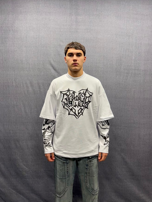 T-SHIRT LONGSLEEVE BIANCA CON STAMPA GRAFICA