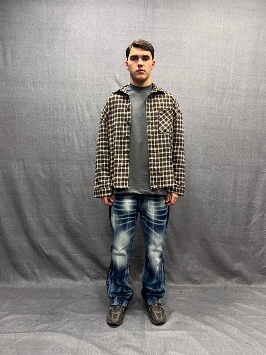 CAMICIA REGULAR FIT MARRONE CON STRUTTURA A QUADRI PLAID IN FLANELLA