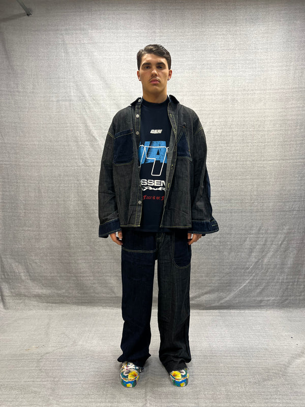 COORDINATO RELAXED FIT BLU INDACO SCURO E GRIGIO IN DENIM LAVAGGIO ZERO