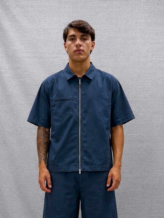 COORDINATO RELAXED FIT BLU IN TESSUTO DI COTONE TWILL