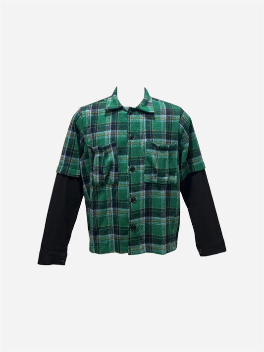 CAMICIA REGULAR FIT VERDE CON STRUTTURA A QUADRI PLAID IN FLANELLA