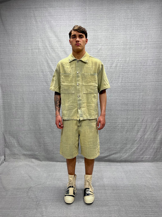 COORDINATO RELAXED FIT BEIGE LAVAGGIO SABBIATO GRAFFIATO IN DENIM