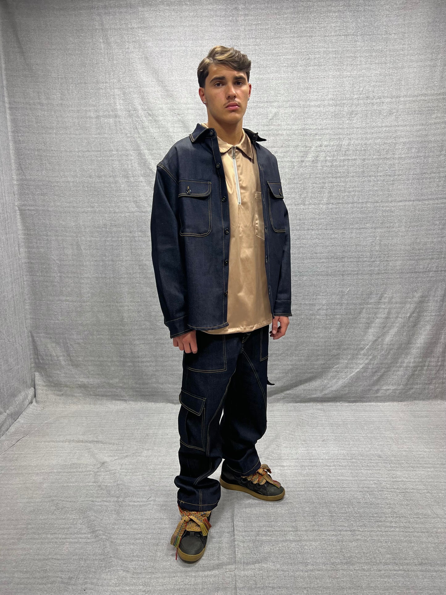 COORDINATO RELAXED FIT CARGO BLU INDACO SCURO RAW DENIM