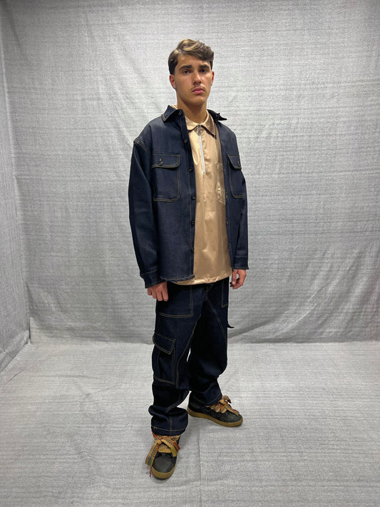 COORDINATO RELAXED FIT CARGO BLU INDACO SCURO RAW DENIM