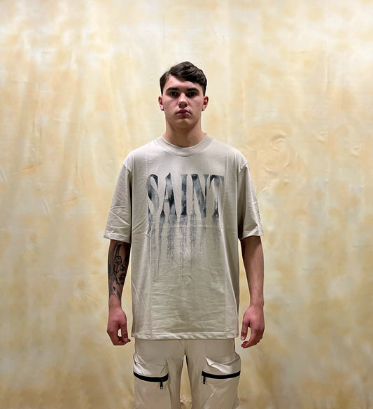 T-SHIRT BOXY FIT BEIGE CON STAMPA DI SCRITTA