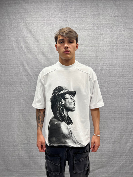 WHITE BOXY FIT T-SHIRT WITH DTG GRAPHIC PRINT