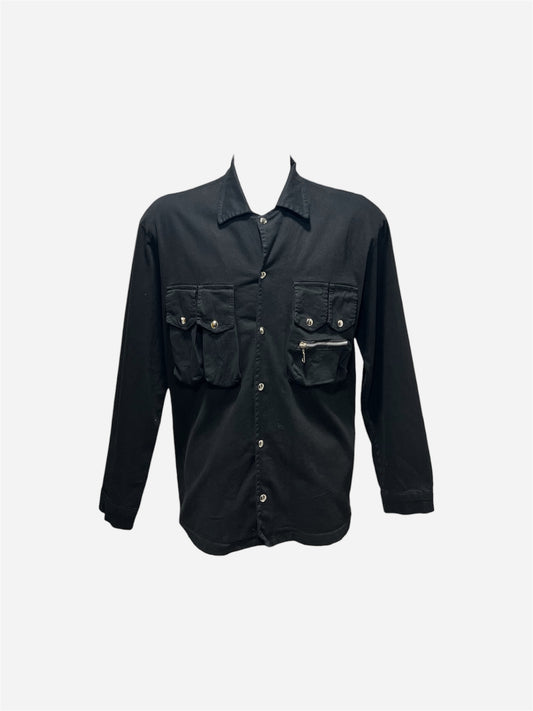 CAMICIA REGULAR FIT NERA CON TASCHE UTILITY