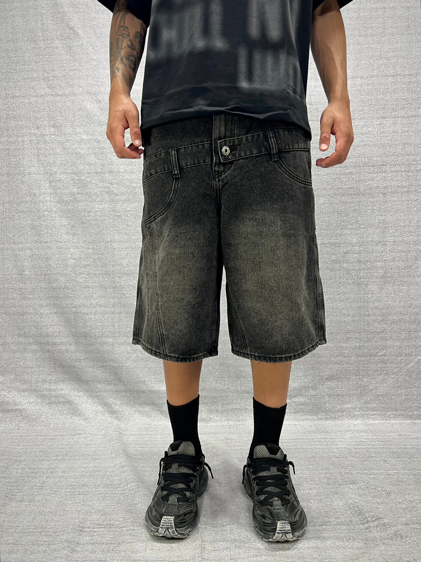BERMUDA JORTS NERI CON DOPPIO BUSTINO LAVAGGIO STONE