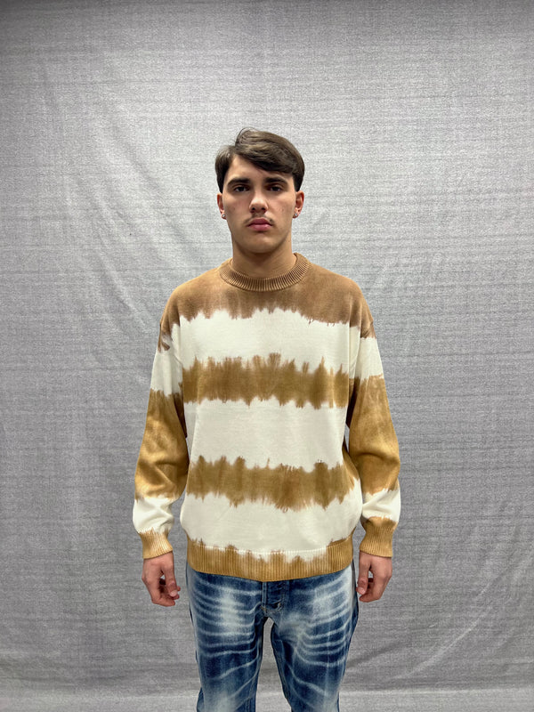 MAGLIONE RELAXED FIT BEIGE E BIANCO EFFETTO RIE DYE