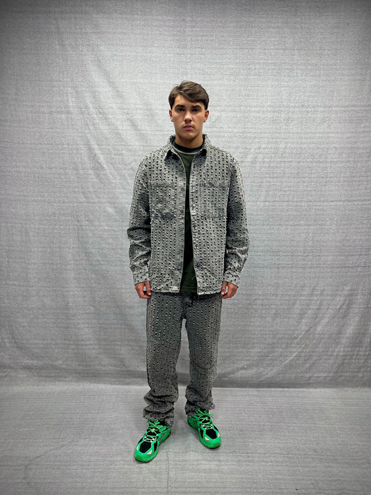 COORDINATO REGULAR FIT GRIGIO IN DENIM CON MICROABRASIONI