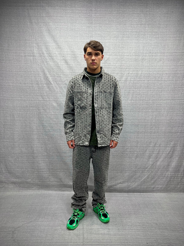 COORDINATO REGULAR FIT GRIGIO IN DENIM CON MICROABRASIONI