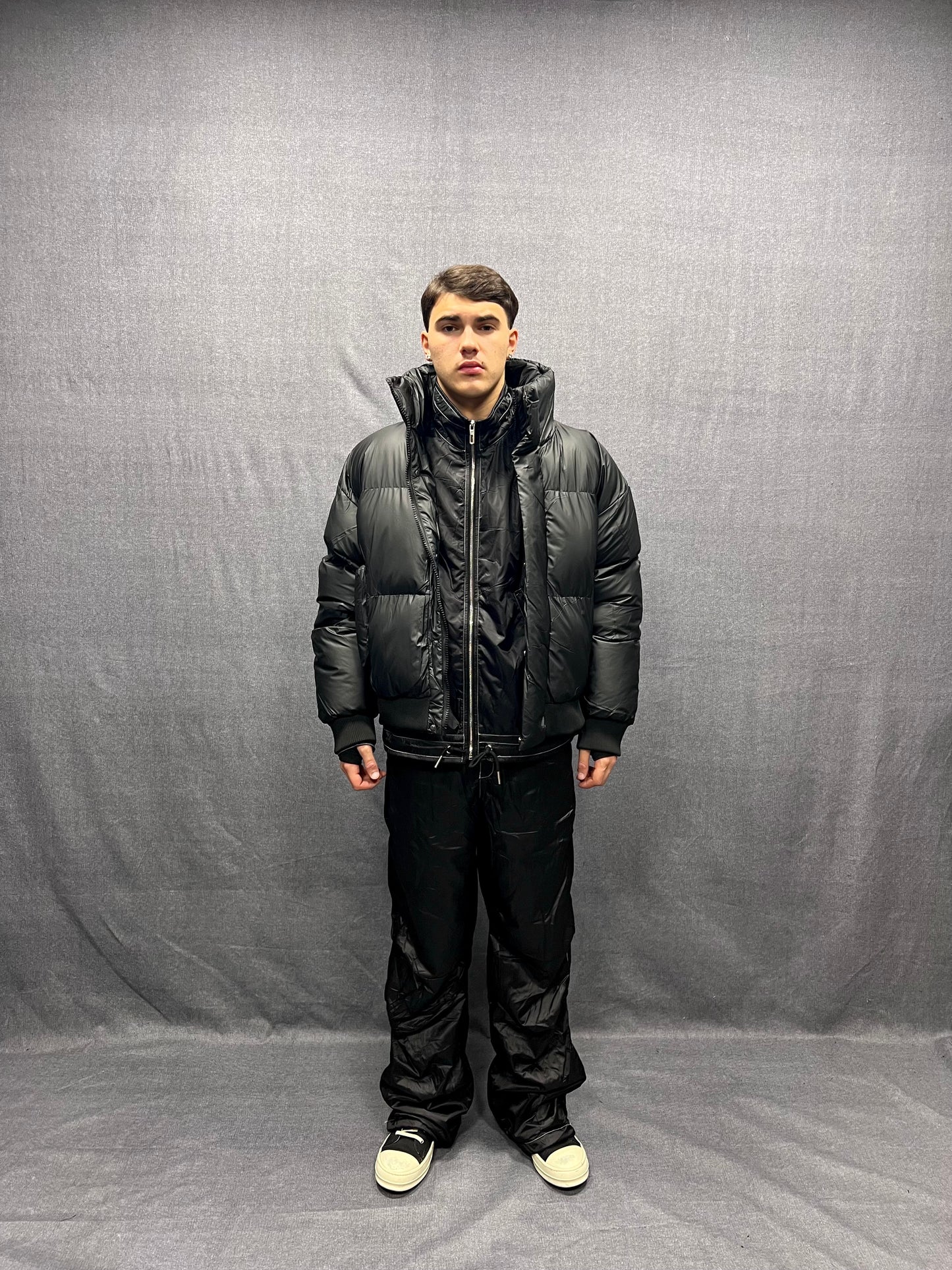 GIUBBINO BOMBER PUFFER CROP FIT NERO IMBOTTITO