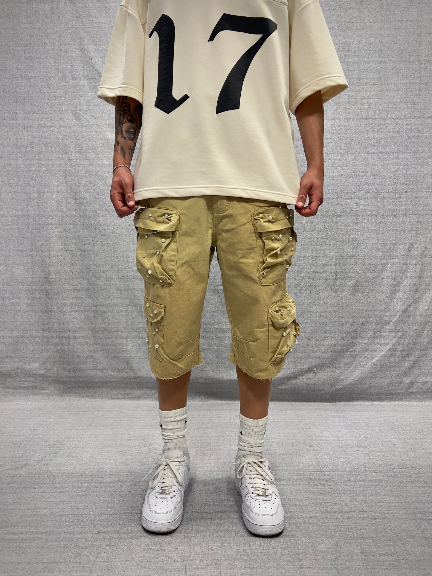 BERMUDA JORTS CARGO BEIGE CON PERLE