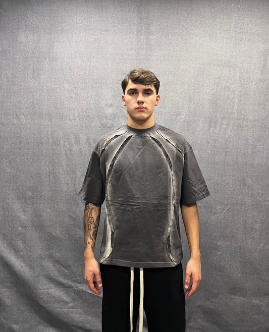 T-SHIRT BOXY FIT GRIGIA CON CUCITURE A TAGLIO VIVO EFFETTO SLAVATO