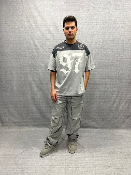 PANTALONI PARACHUTE RELAXED FIT GRIGI IN TESSUTO TECNICO EFFETTO SLAVATO