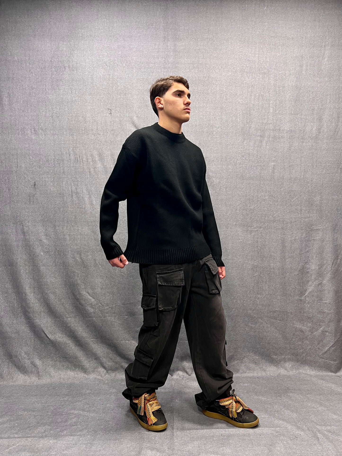 MAGLIONE BOXY FIT NERO STRUTTURATO