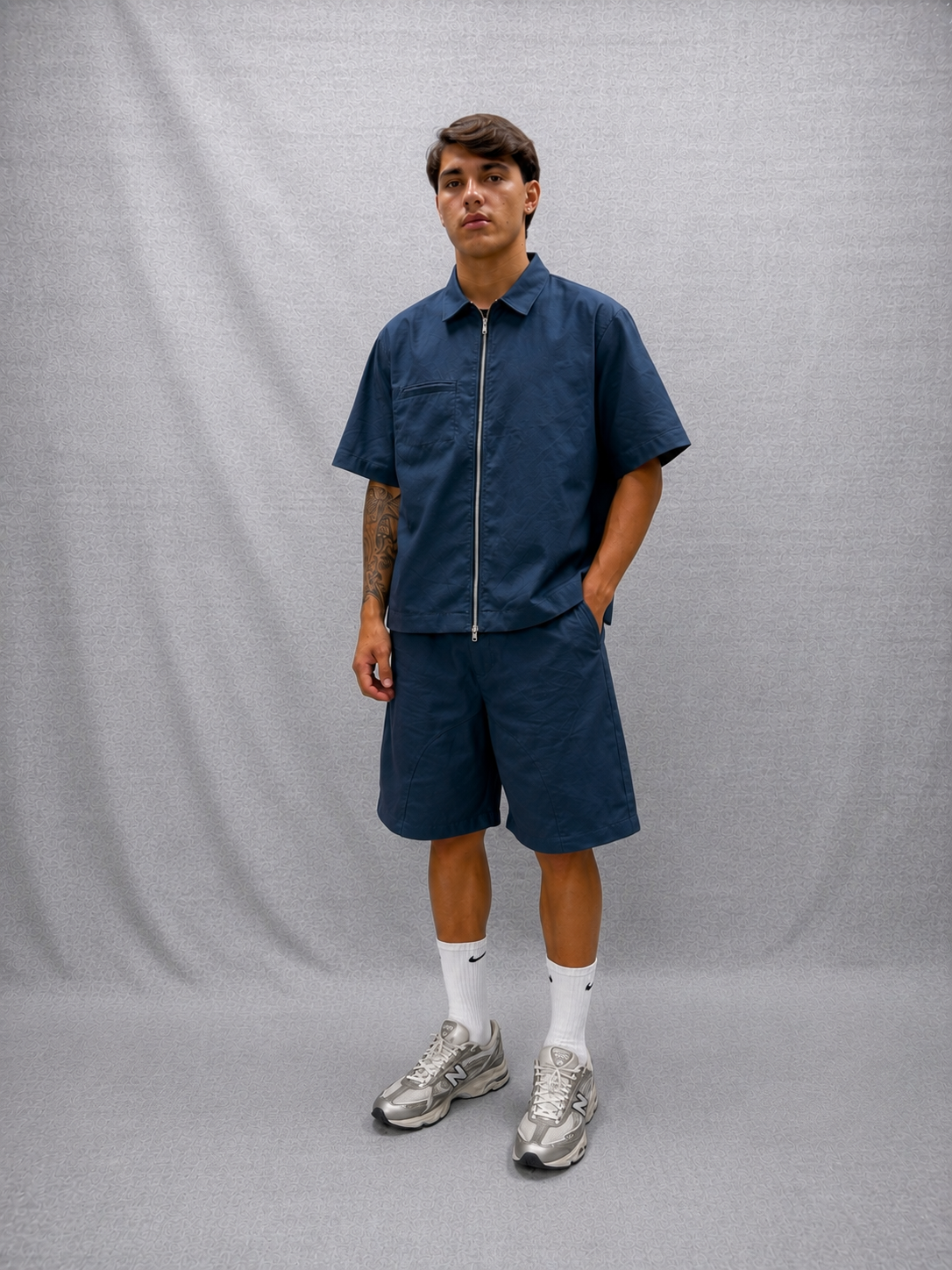 COORDINATO RELAXED FIT BLU IN TESSUTO DI COTONE TWILL