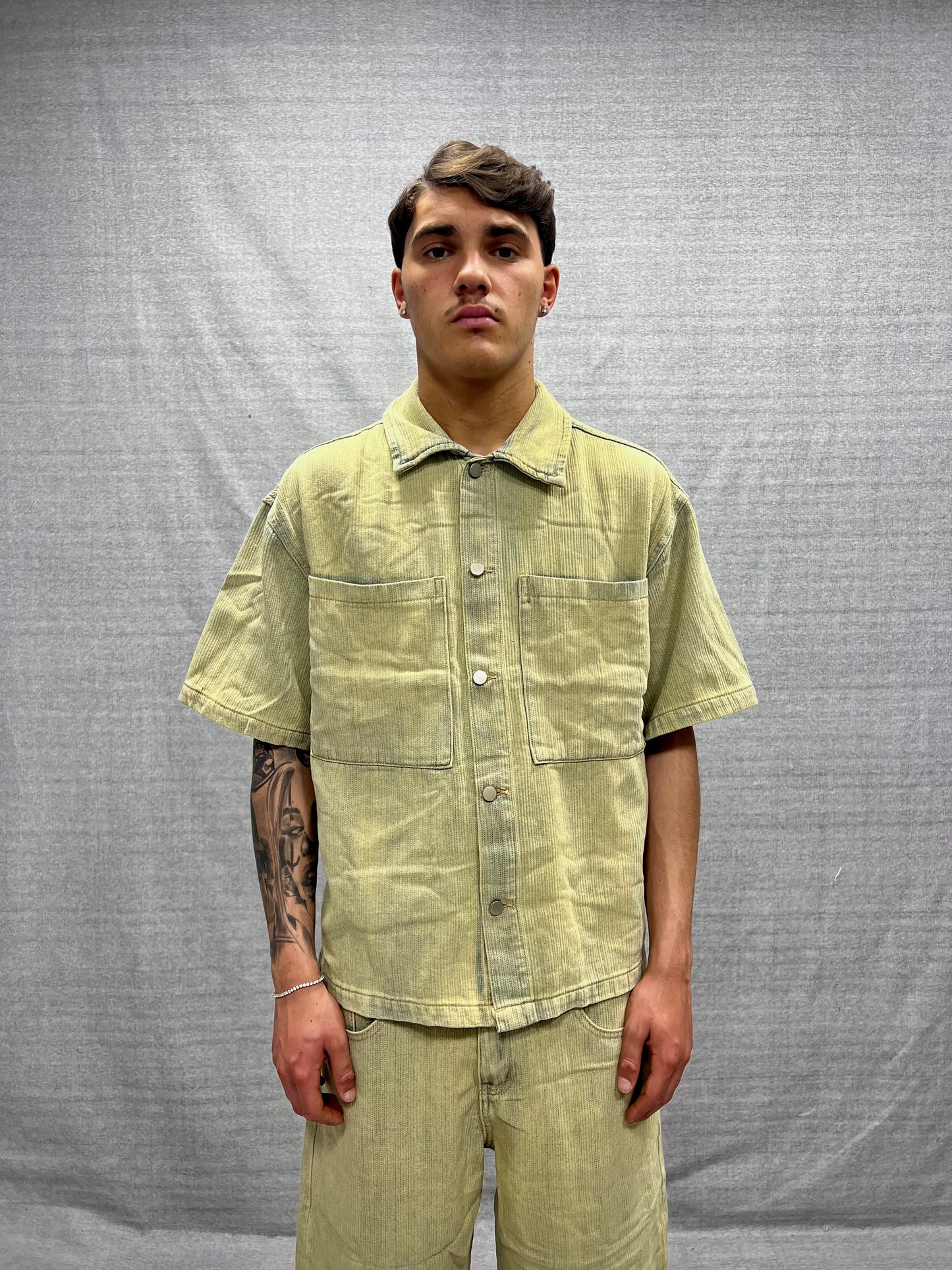 COORDINATO RELAXED FIT BEIGE LAVAGGIO SABBIATO GRAFFIATO IN DENIM