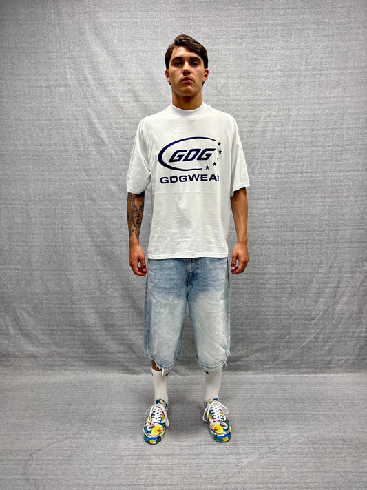 WHITE BOXY FIT RAGLAN SLEEVE T-SHIRT WITH GRAPHIC PRINT