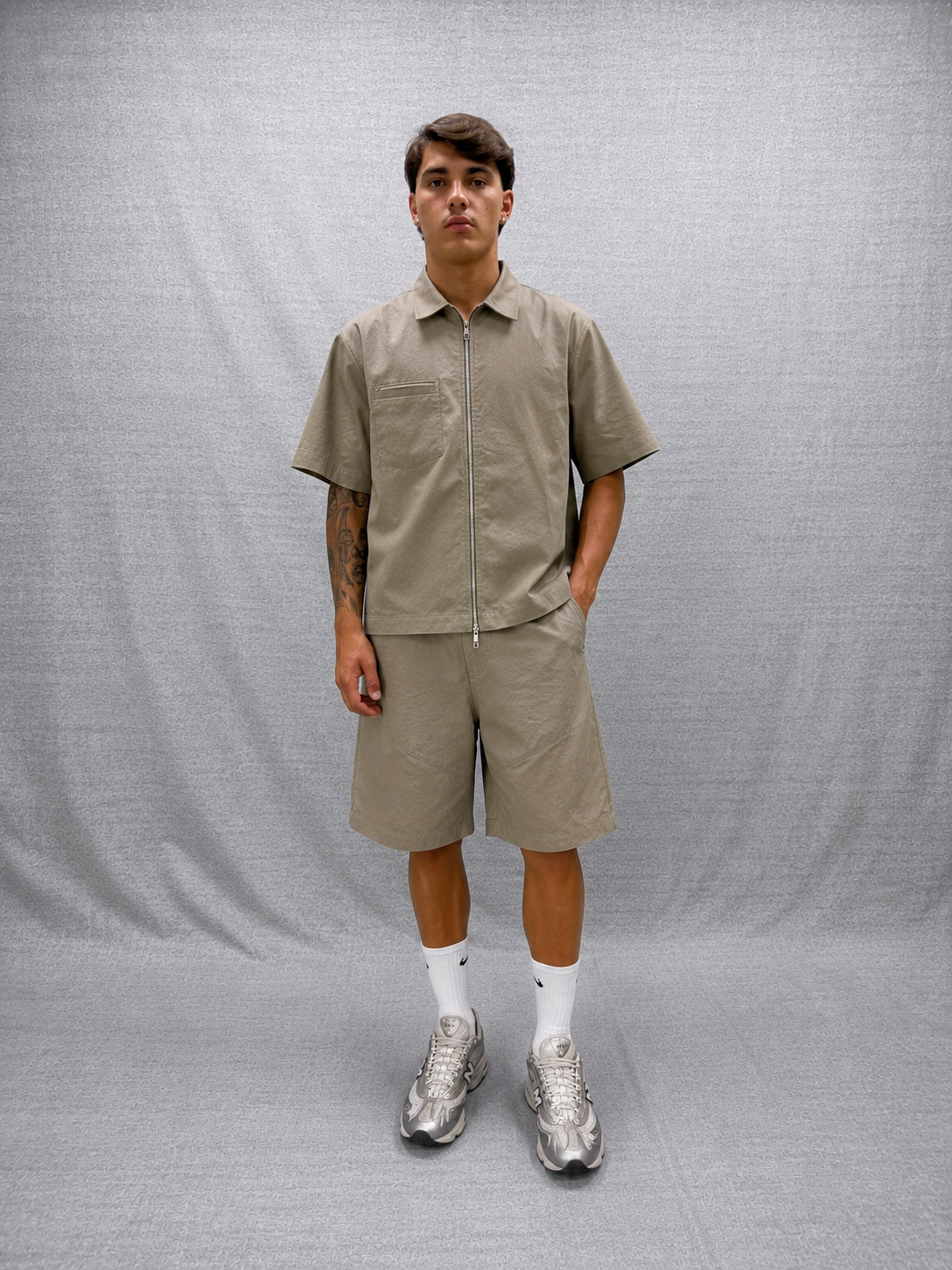 COORDINATO RELAXED FIT BEIGE IN TESSUTO DI COTONE TWILL