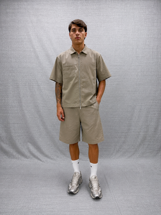 COORDINATO RELAXED FIT BEIGE IN TESSUTO DI COTONE TWILL
