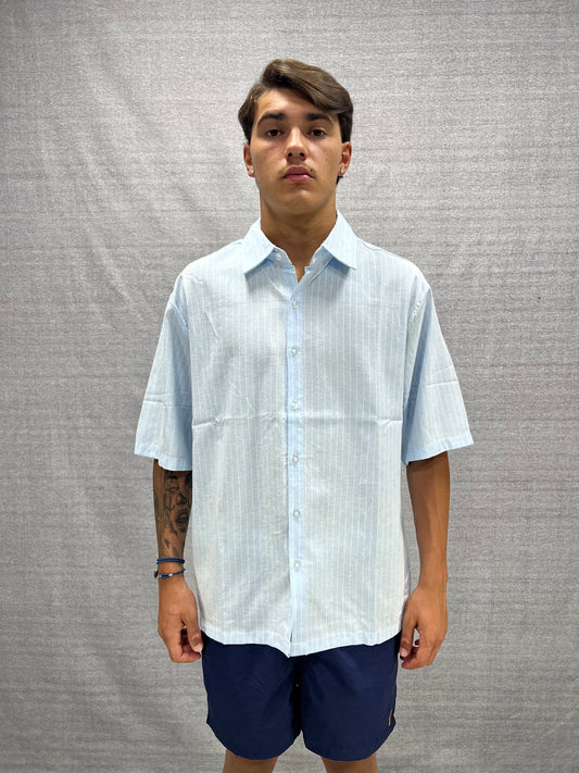 CAMICIA REGULAR FIT AZZURRA E BIANCA A RIGHE