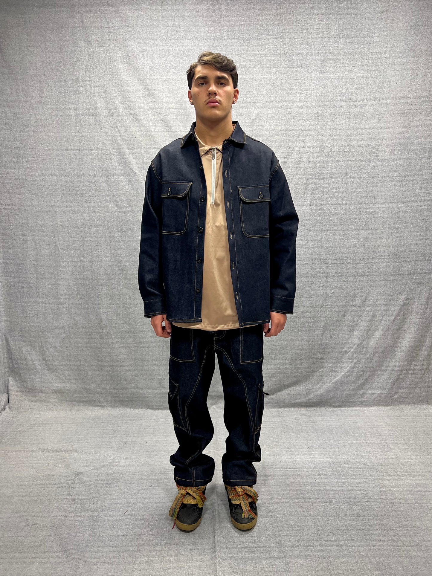 COORDINATO RELAXED FIT CARGO BLU INDACO SCURO RAW DENIM
