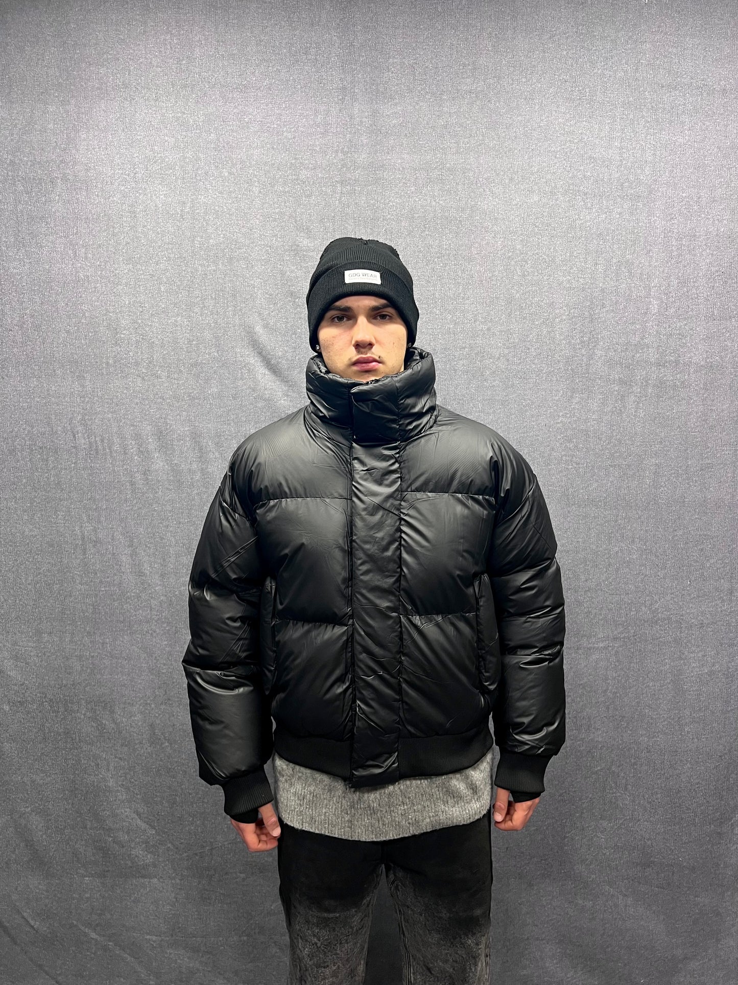 GIUBBINO BOMBER PUFFER CROP FIT NERO IMBOTTITO