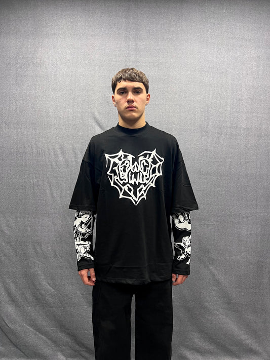 T-SHIRT LONGSLEEVE NERA CON STAMPA GRAFICA