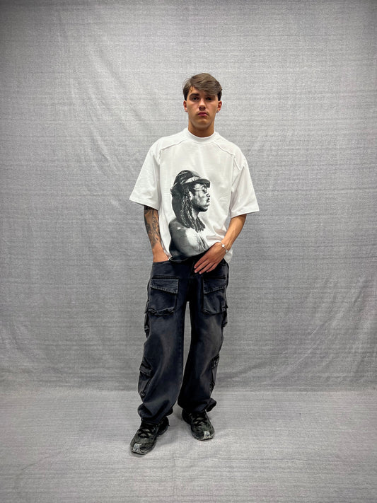 BLACK STONE WASH BAGGY FIT PARACHUTE CARGO JEANS
