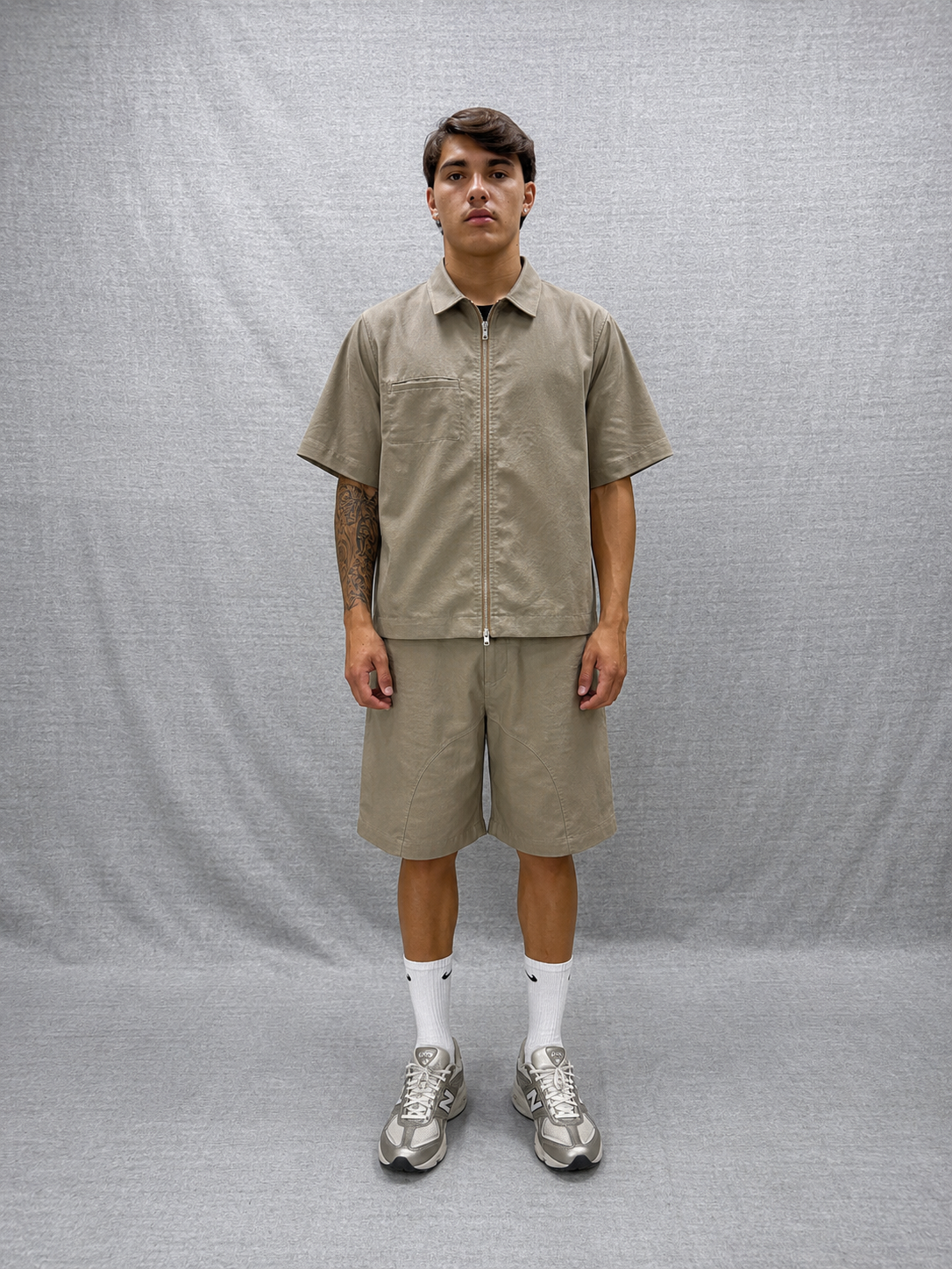 COORDINATO RELAXED FIT BEIGE IN TESSUTO DI COTONE TWILL