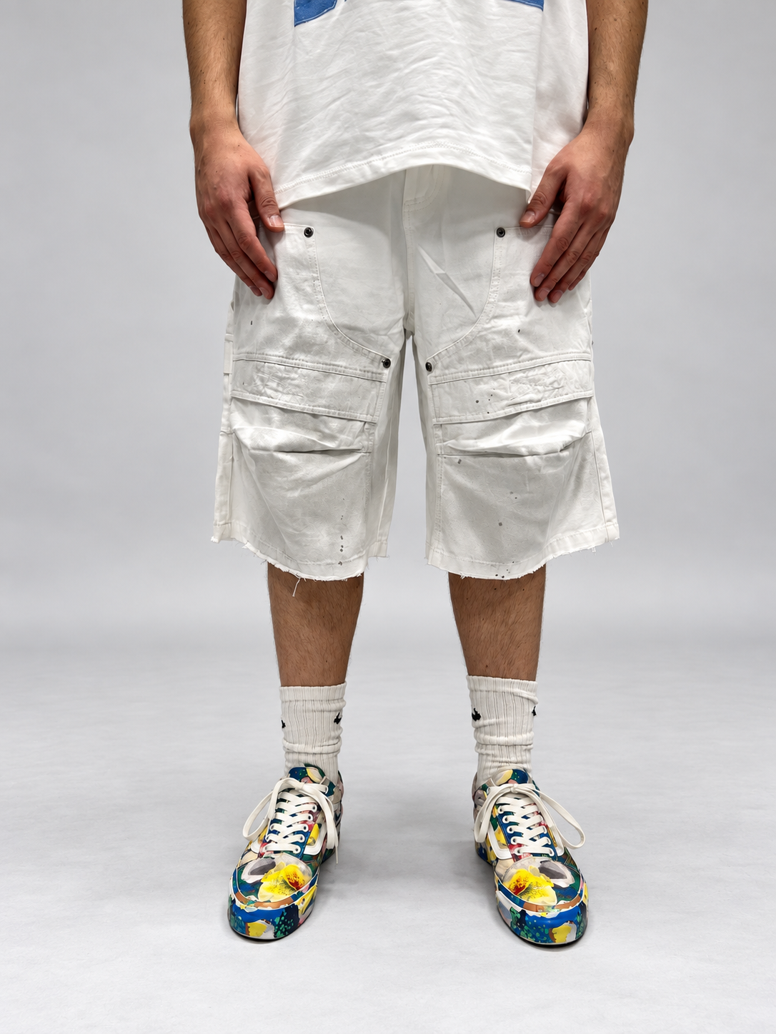 BERMUDA CARPENTER RELAXED FIT BIANCHI EFFETTO SLAVATO
