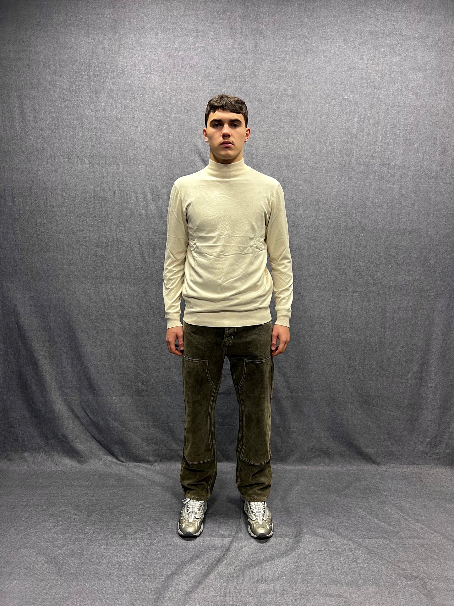 PULLOVER BEIGE A MEZZO COLLO IN MISTO VISCOSA