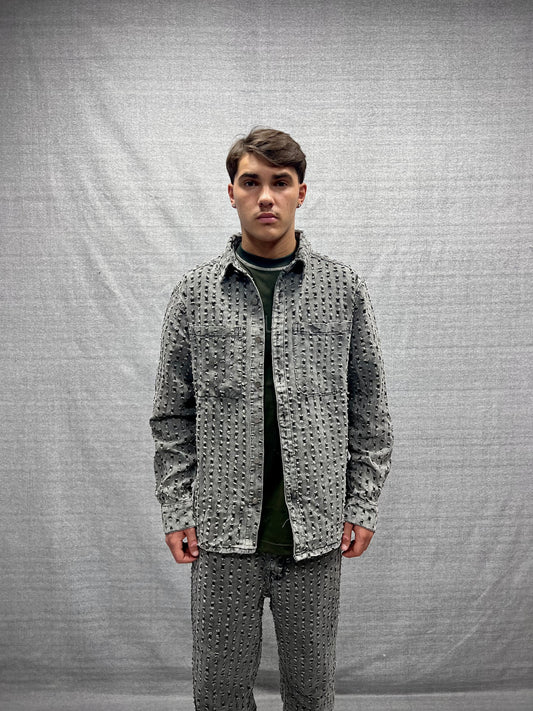 COORDINATO REGULAR FIT GRIGIO IN DENIM CON MICROABRASIONI