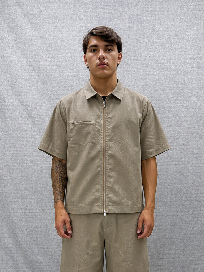COORDINATO RELAXED FIT BEIGE IN TESSUTO DI COTONE TWILL